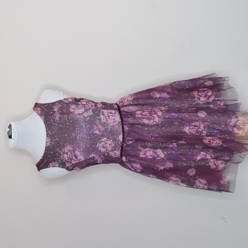 Zenzi Girls' Shimmer Fora Tue Dress Burgendy floral XL